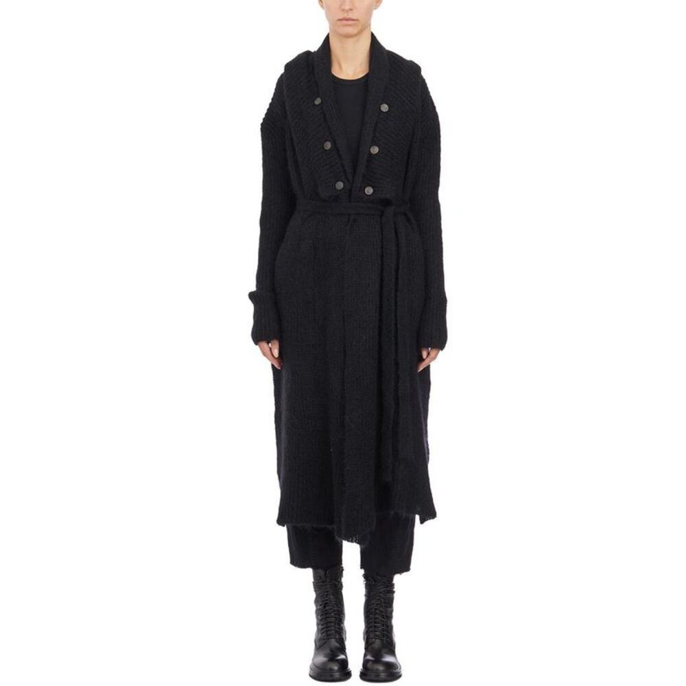 MASNADA Women's Long Knit Double-Breasted Belted Cardigan Women BLACK Coats &